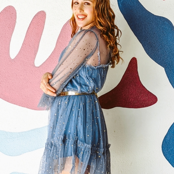 NWT Star Sheer Mini Party Dress S:Small - Picture 4 of 12